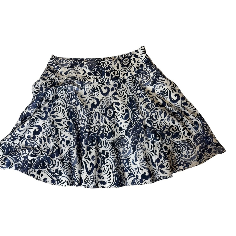 Lauren Ralph Lauren Skirt 14P Blue White Floral Cotton A-Line Petite Pockets - Picture 3 of 10